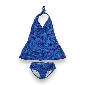 Vintage 60s 70s Blue Floral Two-piece Tank‎ Swimsuit Set